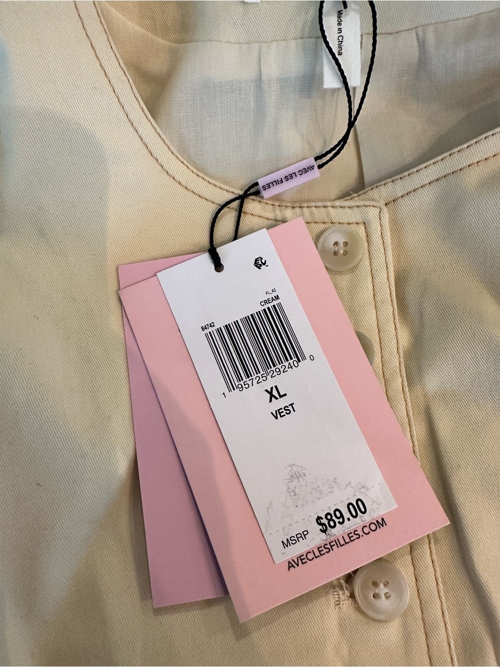 Avec Les Filles cream collarless single breasted button down crop vest size XL - Picture 4 of 5